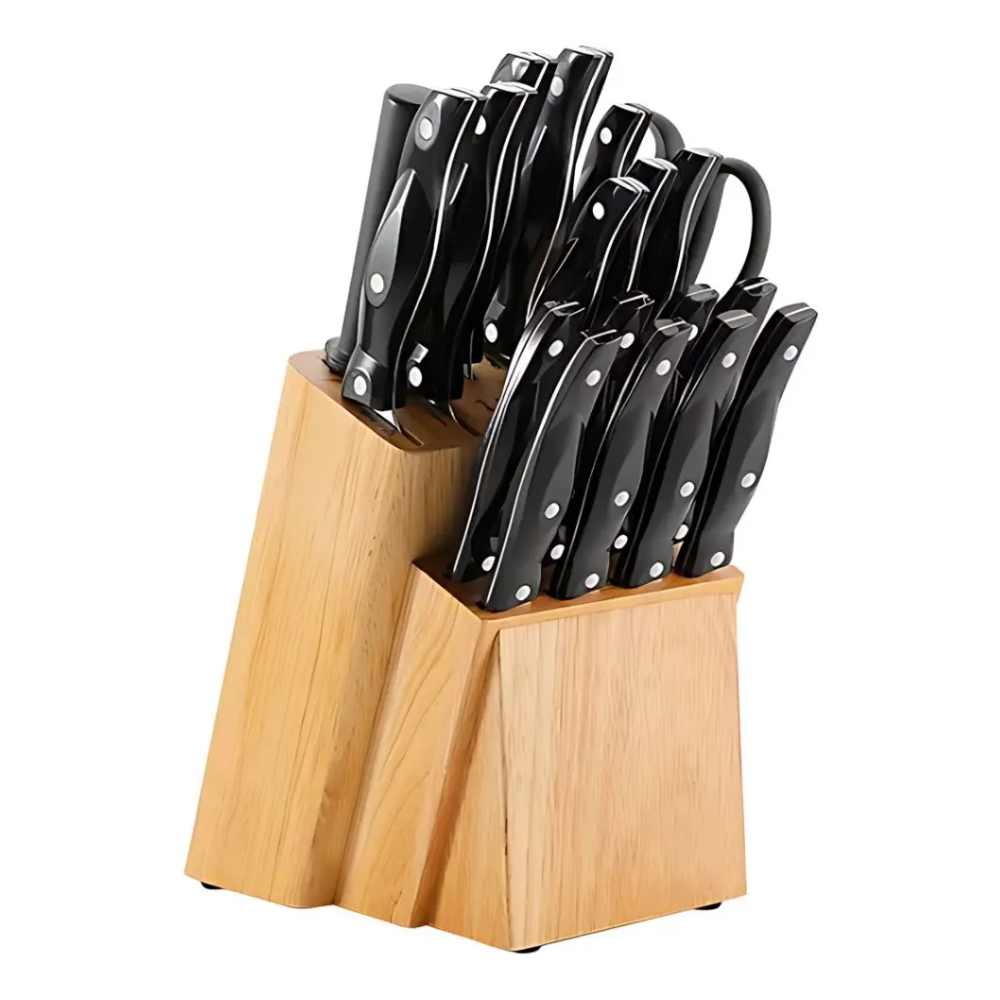 Set De Cuchillos 19 Piezas Con Base Madera Profesional Lemon KK-102b