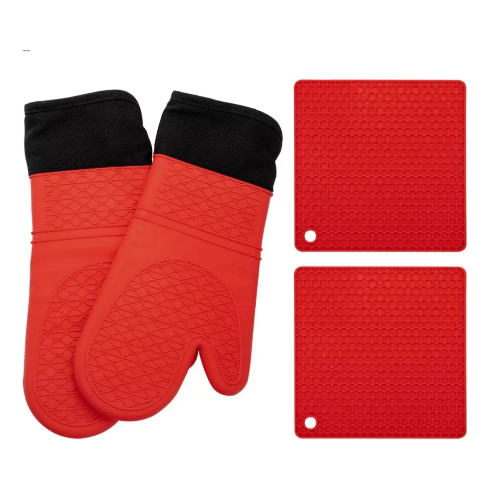 Kit Guantes De Silicona Térmicos y Pads Para Cocina