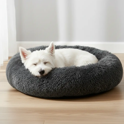 Cama Redonda Peludita Perros Antiestrés Cómoda Lavable 60cm