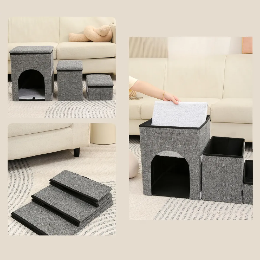 Cama y Escalera 2 En 1 Acolchada Para Mascota Plegable