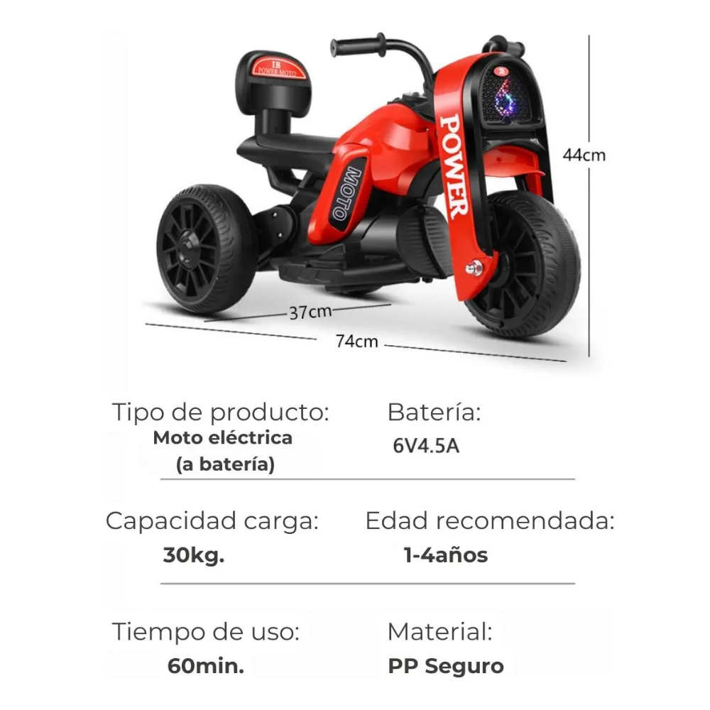 Moto Eléctrica Tipo Triciclo Bebés y Niños Con Luces Sonidos Batería 6V