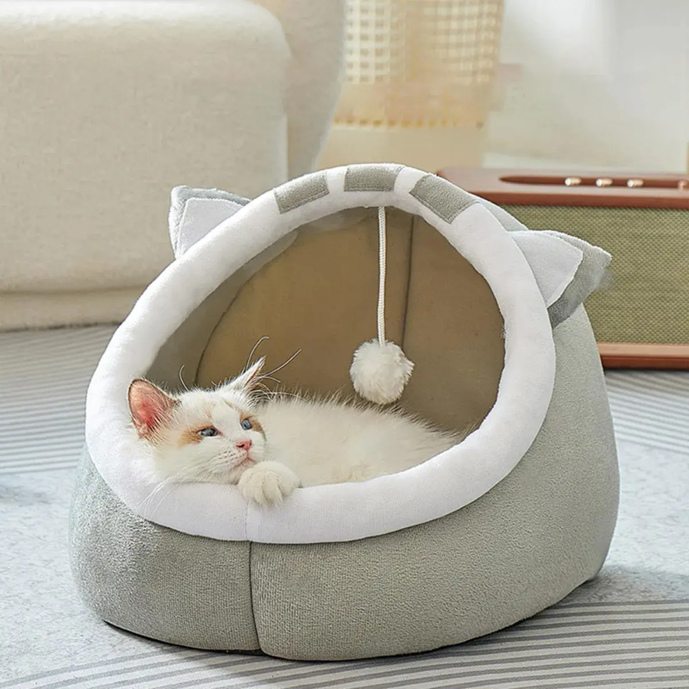 Cama Casa Mascotas Gatos Acolchada Suave Orejitas Tutomichi