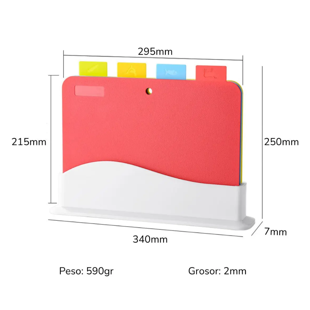 Set De 4 Tablas Para Cortar y Picar De Plástico Colores