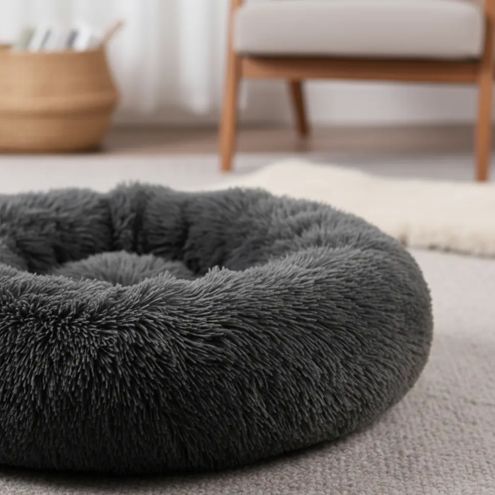 Cama Redonda Peludita Perros Antiestrés Cómoda Lavable 60cm