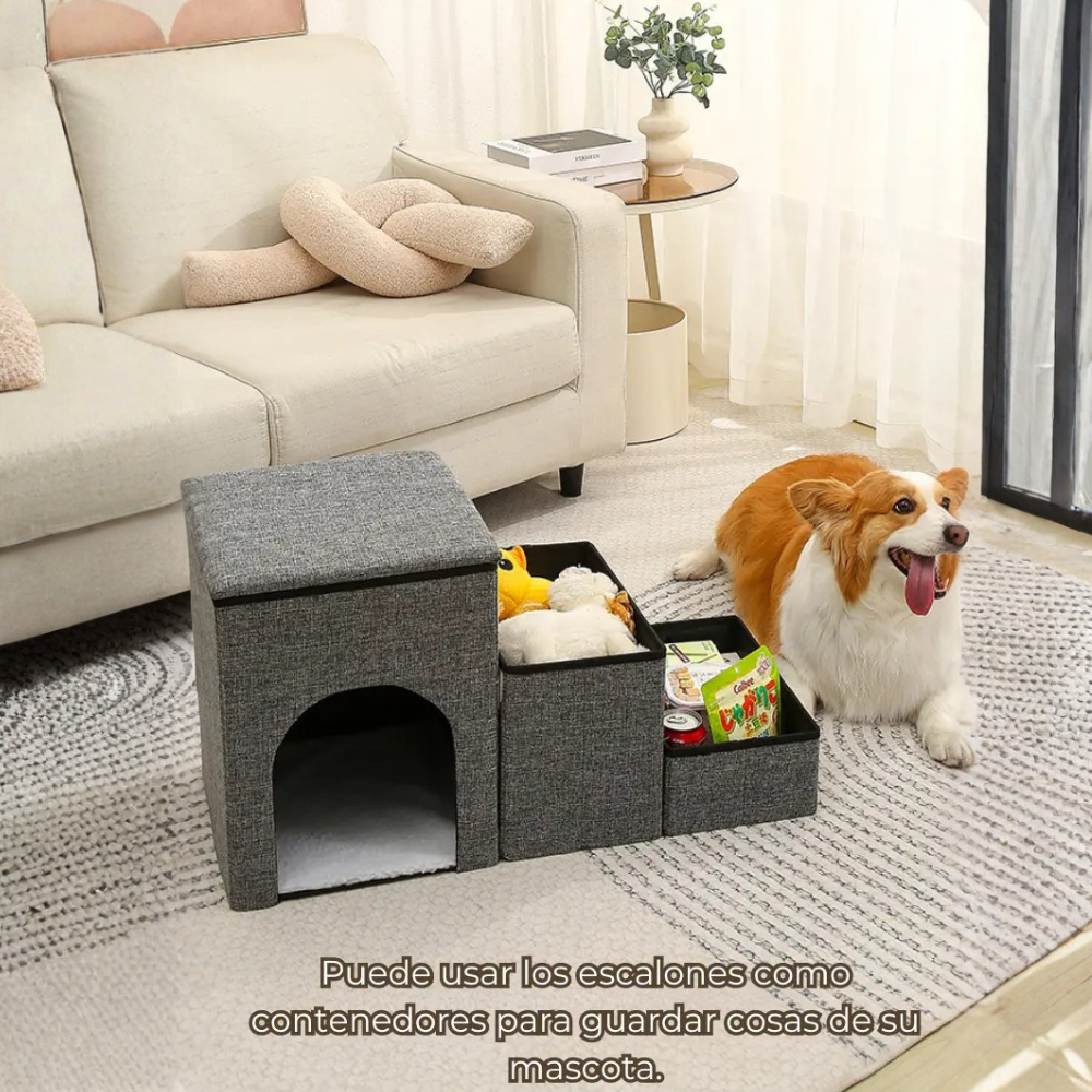 Cama y Escalera 2 En 1 Acolchada Para Mascota Plegable