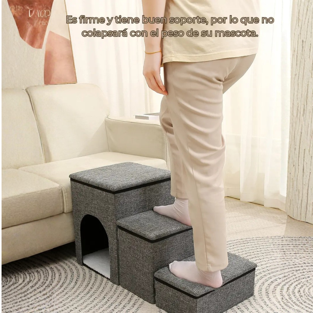 Cama y Escalera 2 En 1 Acolchada Para Mascota Plegable