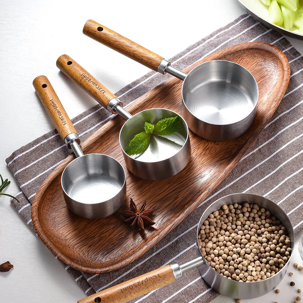 Set 4 Tazas Cucharas Medidoras Acero Inoxidable Elegante
