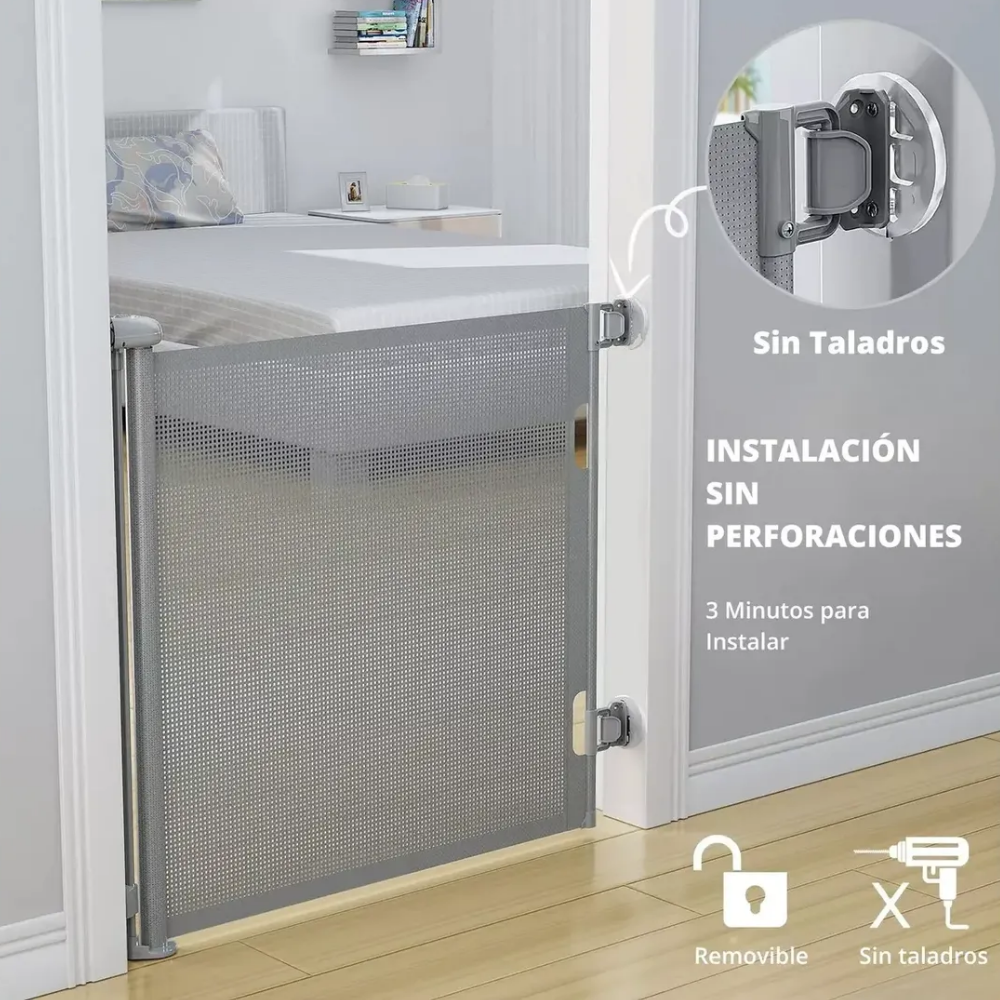 Puerta De Seguridad Bebés Mascotas Retráctil 180cm Babybond