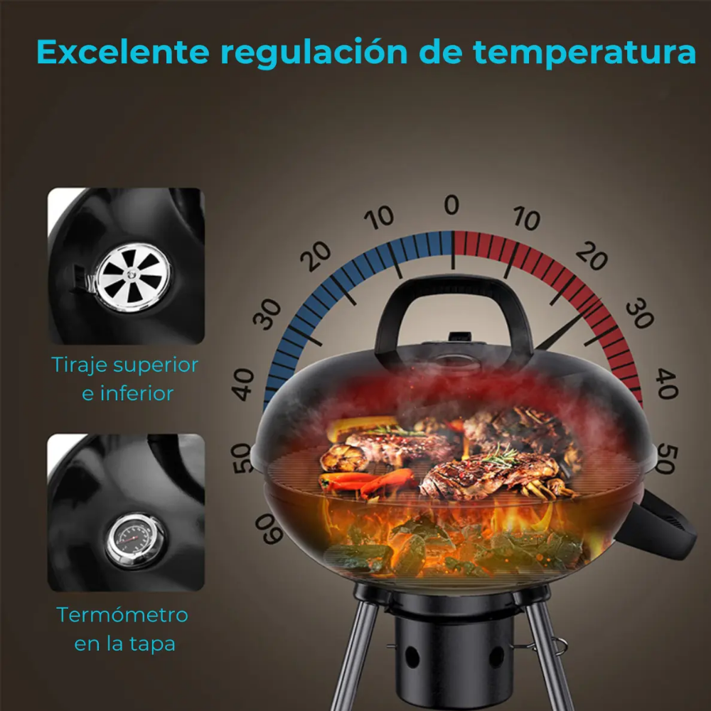Parrilla A Carbón Con Cenicero Y Ruedas Portátil KY22022E