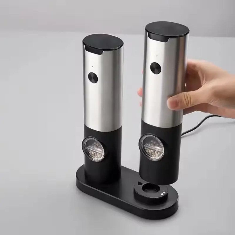 Set Molinillo Sal y Pimienta Eléctrico Con Base USB-C Negro