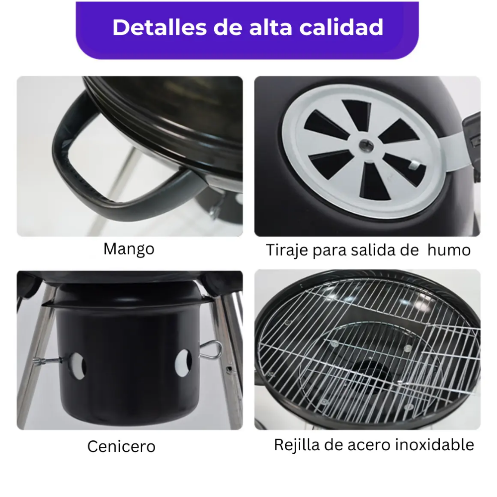 Parrilla A Carbón Con Cenicero Y Ruedas Portátil KY22022E