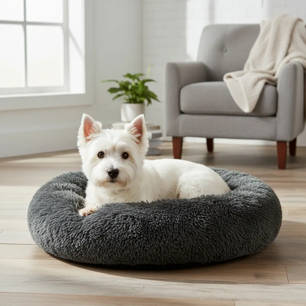 Cama Redonda Peludita Perros Antiestrés Cómoda Lavable 60cm