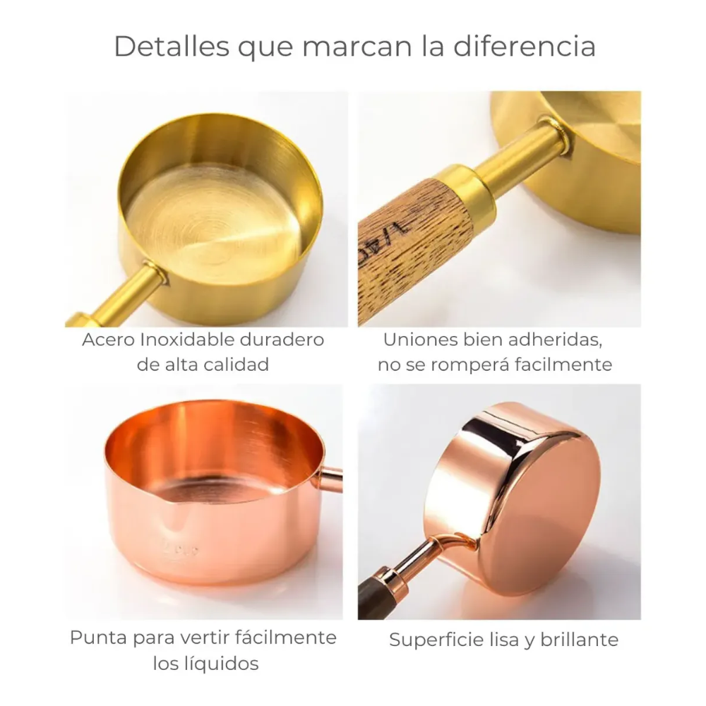 Set 4 Tazas Cucharas Medidoras Acero Inoxidable Elegante