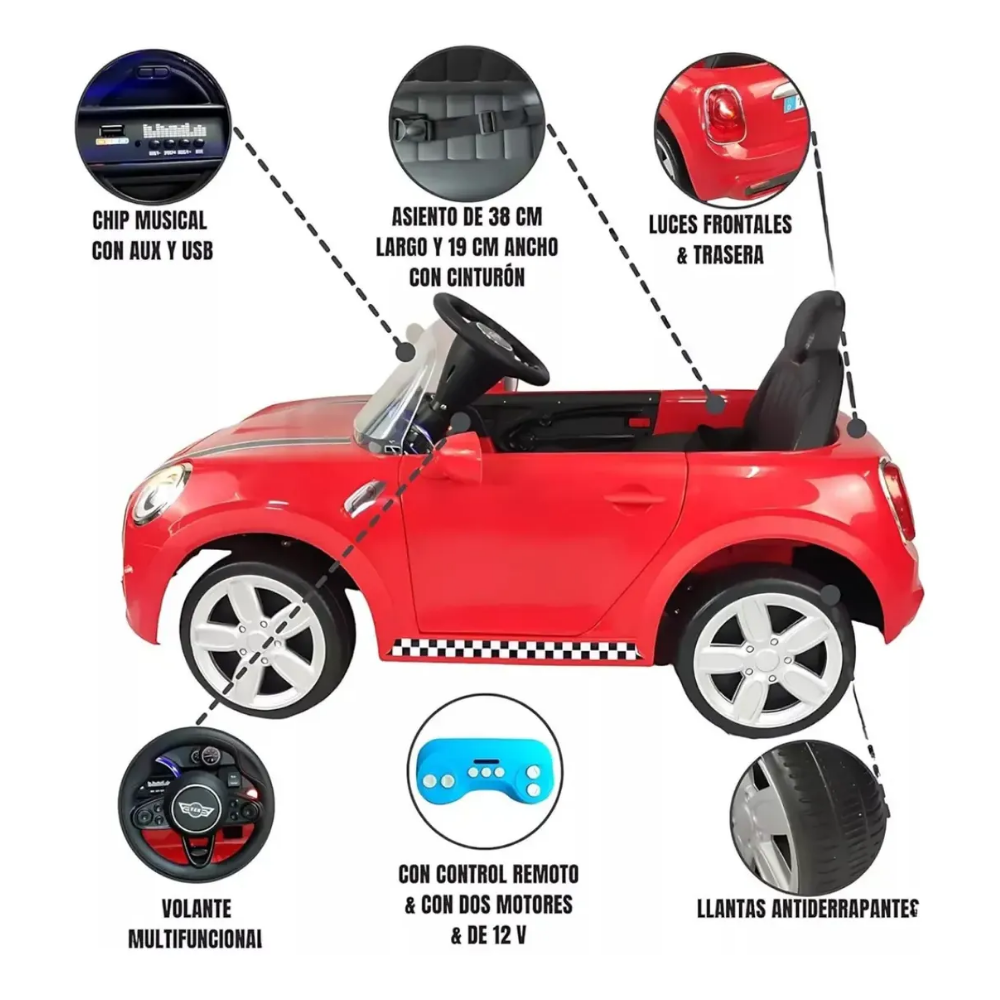 Auto Eléctrico Control Remoto Mini Cooper Niños Música Luces