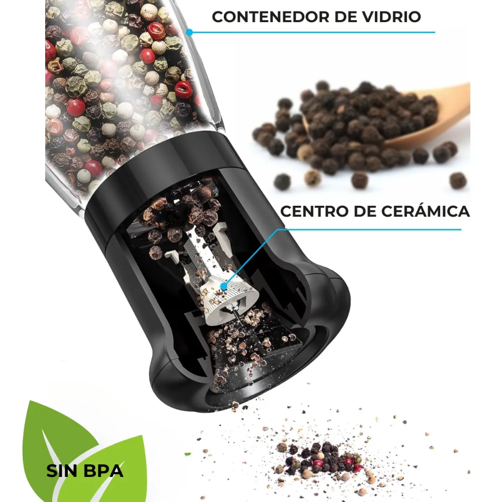 Molinillo Manual De Sal Pimienta y Especias Tipo Salero