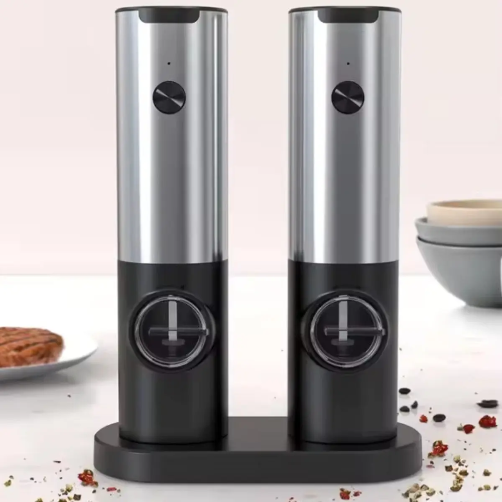 Set Molinillo Sal y Pimienta Eléctrico Con Base USB-C Negro