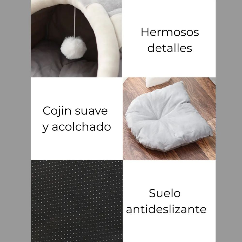 Cama Casa Mascotas Gatos Acolchada Suave Orejitas Tutomichi