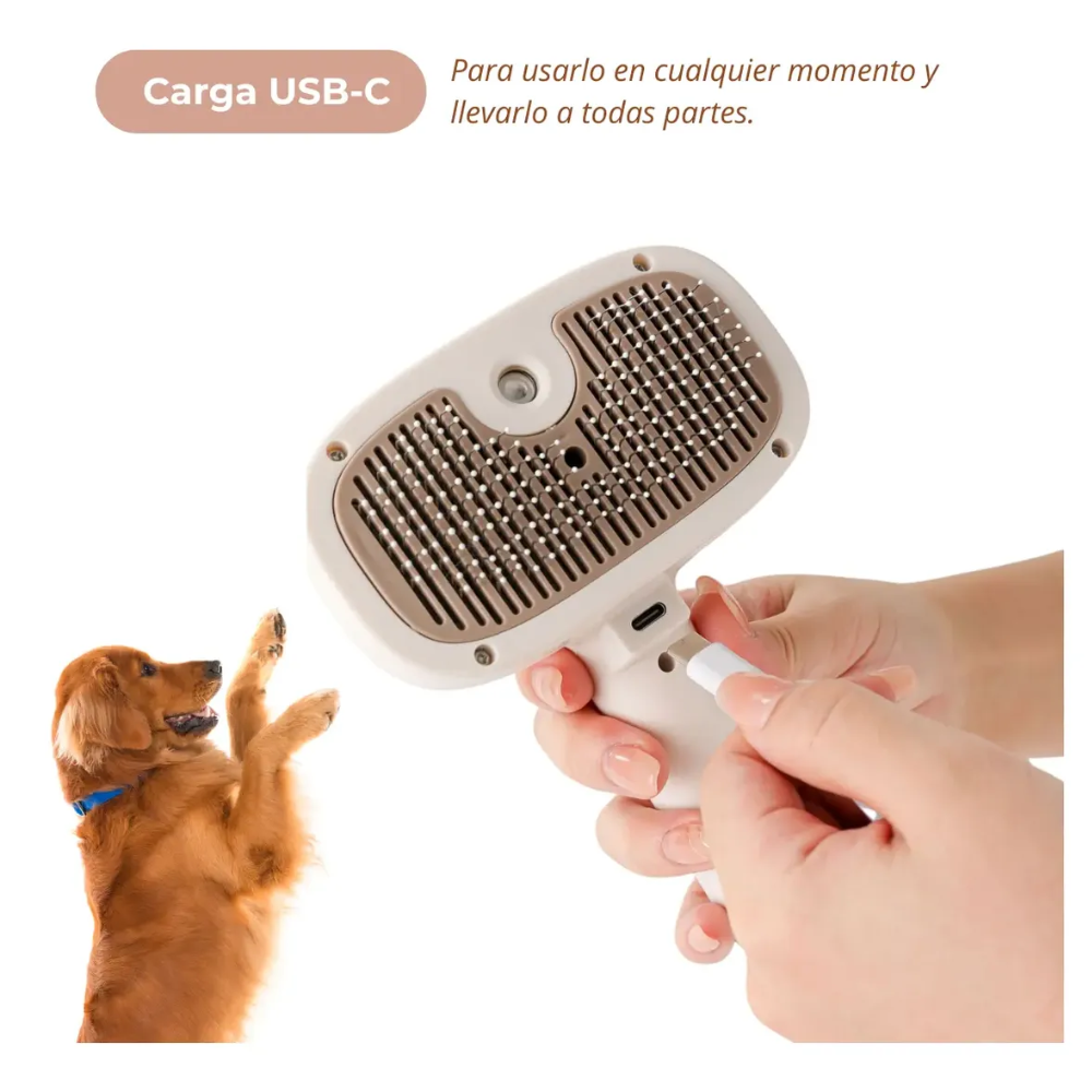 Cepillo Para Mascotas Con Rociador De Agua Carga USB