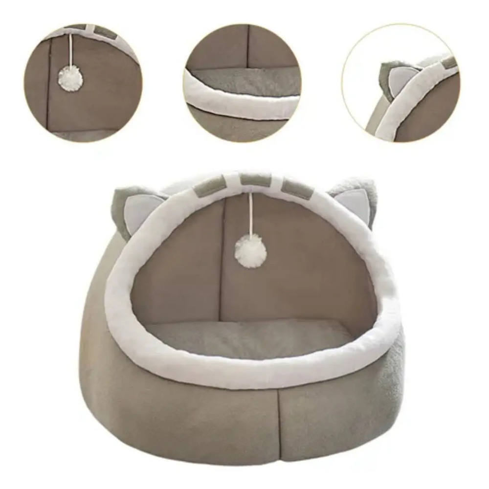 Cama Casa Mascotas Gatos Acolchada Suave Orejitas Tutomichi