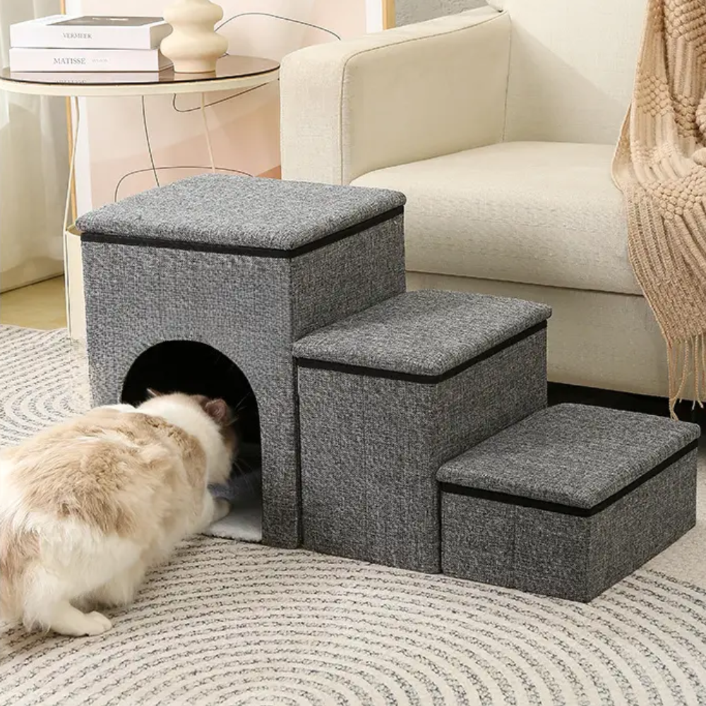 Cama y Escalera 2 En 1 Acolchada Para Mascota Plegable